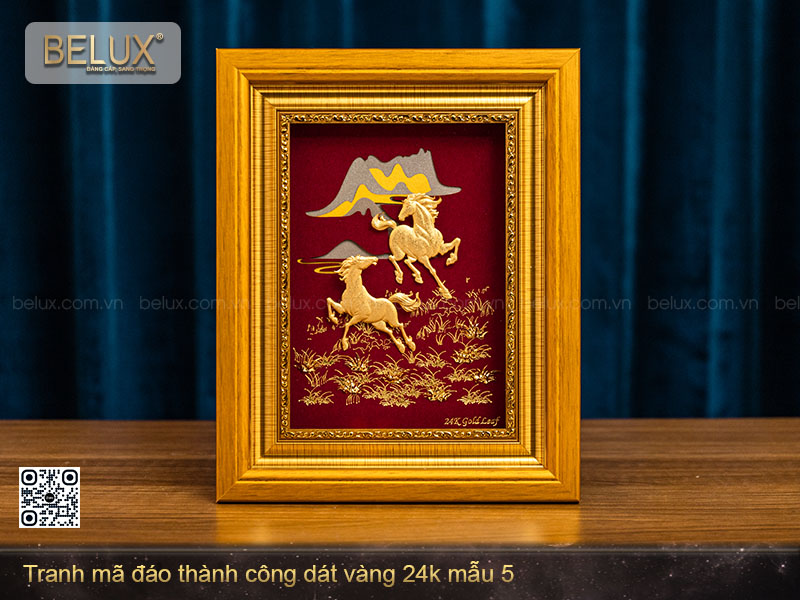 Tranh quà tặng mã đáo thành công dát vàng 24k mẫu 5